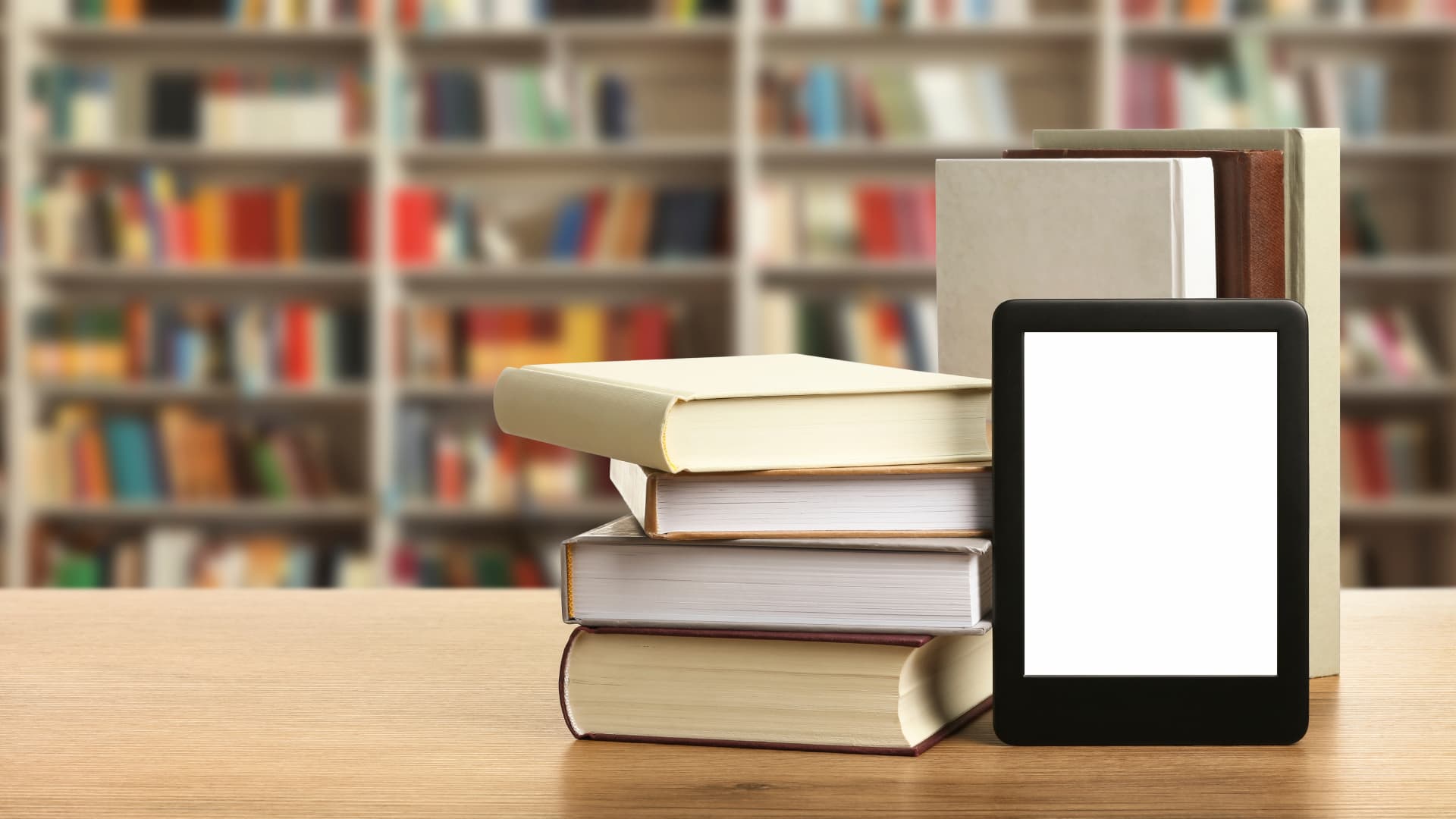 Bookshelf with published books